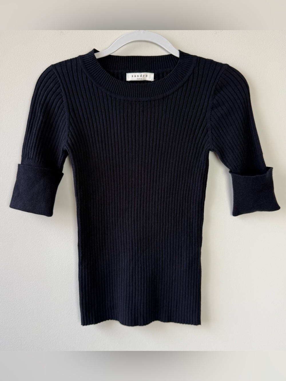Sandro Short Sleeve Ribbed Sweater Navy Blue